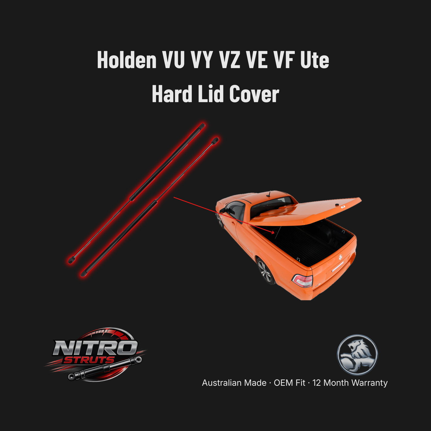 Holden VU VY VZ VE VF Ute Hard Lid Cover Gas Struts 700mm (Pair) — Nitro Struts