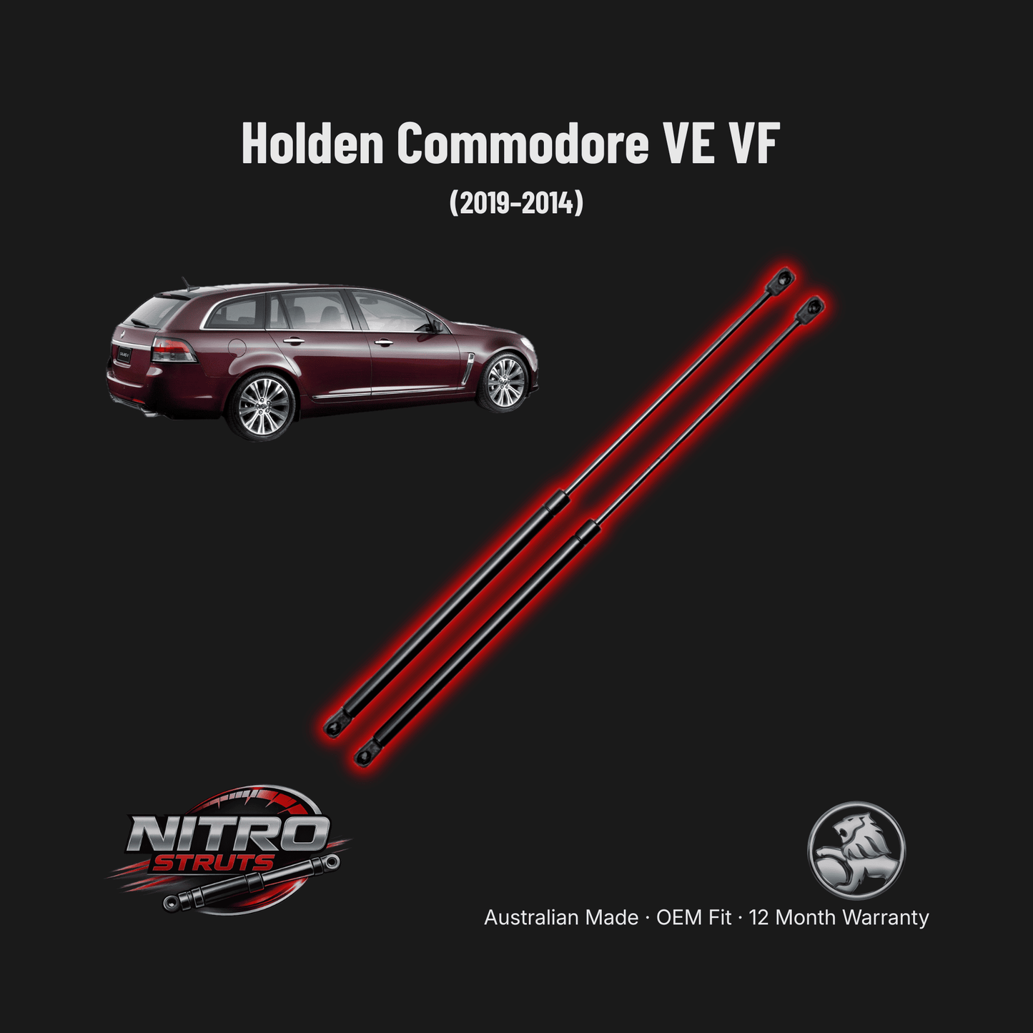 Holden Commodore VE VF Station Wagon Tailgate Boot Gas Struts (Pair) — Nitro Struts
