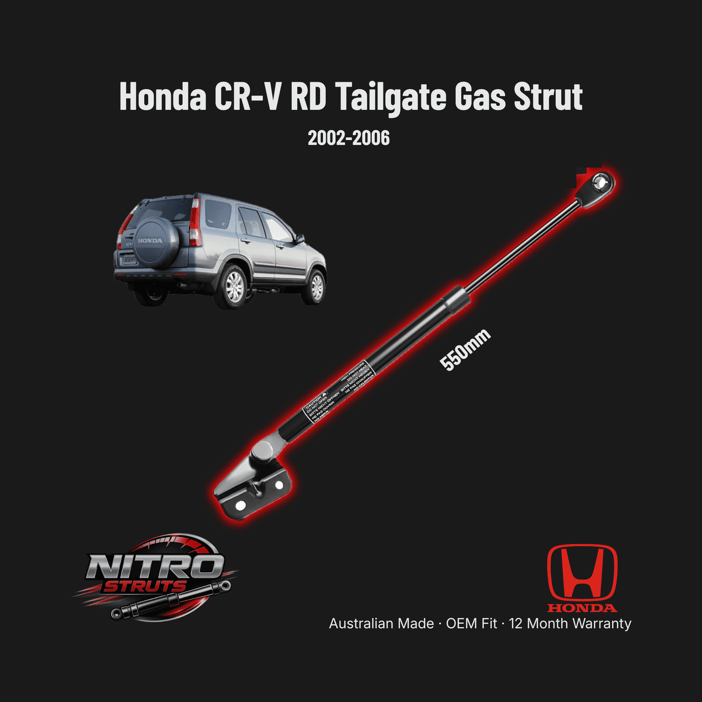 Honda CR-V RD Tailgate Gas Strut 2002-2006 550mm (Single) — Nitro Struts