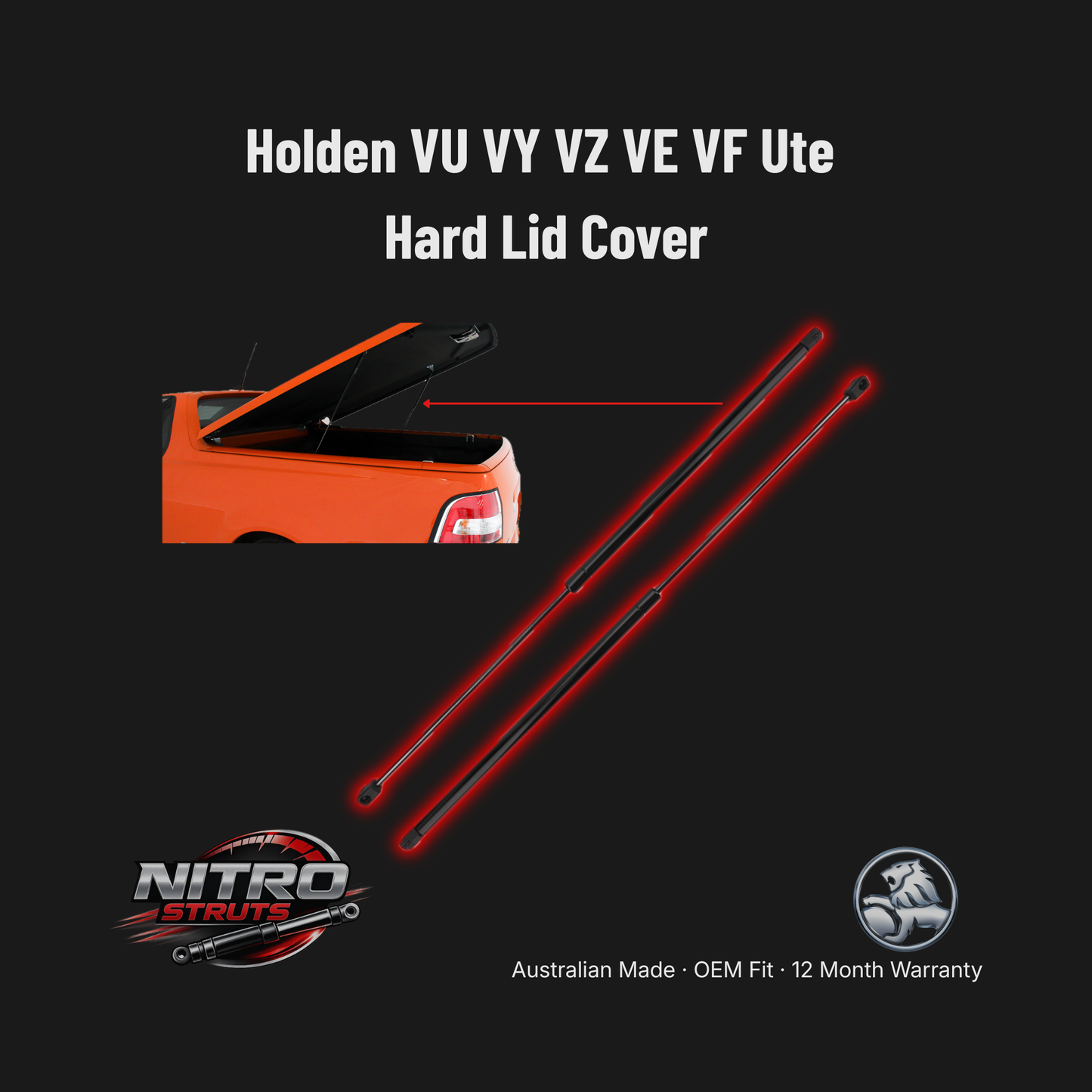 Holden VU VY VZ VE VF Ute Hard Lid Cover Gas Struts 700mm (Pair) — Nitro Struts