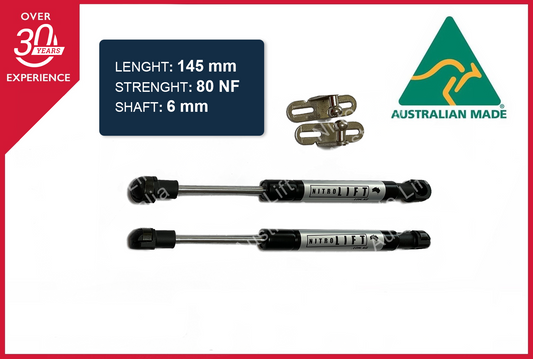 Camper Trailer Caravan Canopy Gas Struts 145mm 80N 6mm Shaft (Pair)
