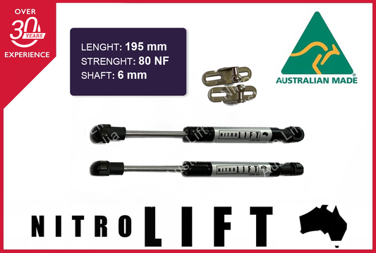 Camper Trailer Caravan Canopy Gas Struts 195mm 80N 6mm Shaft (Pair)