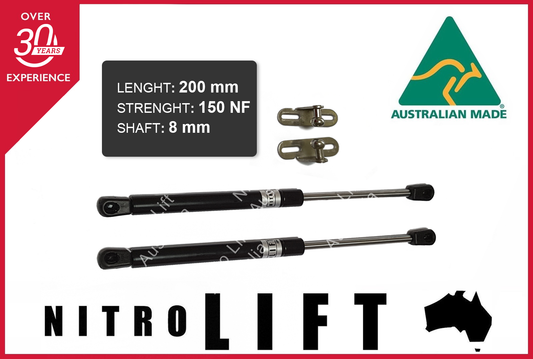 Camper Trailer Caravan Canopy Gas Struts 200mm 150N 8mm Shaft (Pair)
