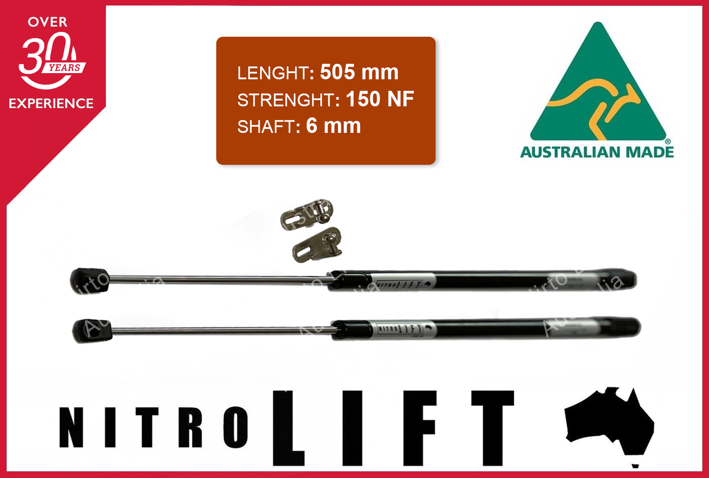Camper Trailer Caravan Canopy Gas Struts 505mm 150N 6mm Shaft (Pair)
