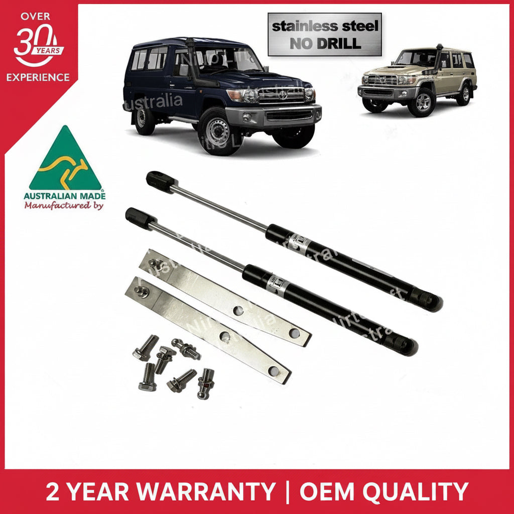 Toyota Landcruiser 70 Series Bonnet Stainless Steel Bolt-In Strut Kit 2007-2021 (Pair)