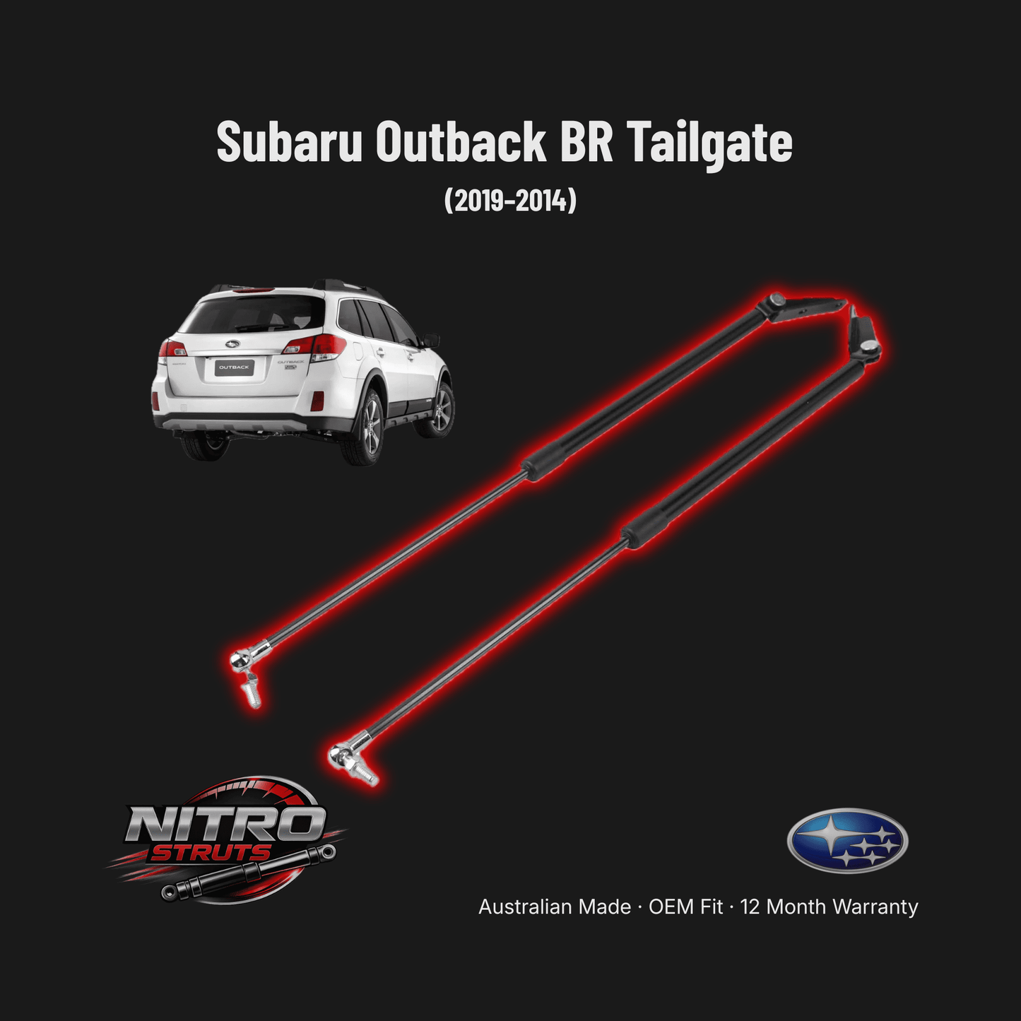 Subaru Outback BR Tailgate Gas Struts 2009-2014 (Pair) — Nitro Struts