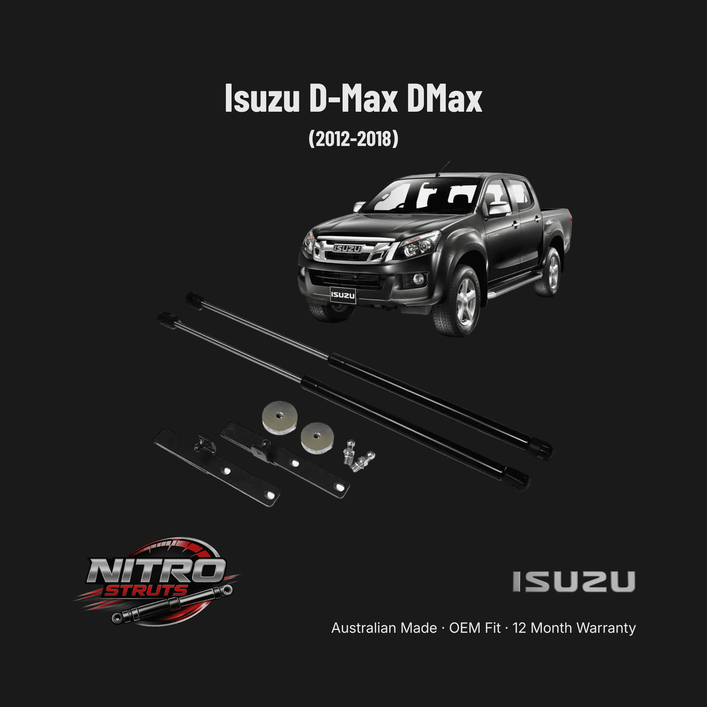 Isuzu D-Max DMax Bonnet Gas Struts Dampers 2012-2018 (Pair) — Nitro Struts