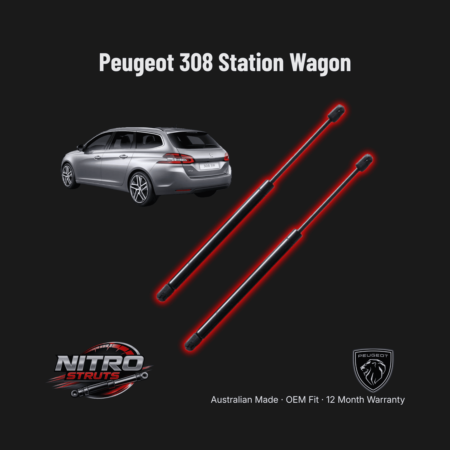 Peugeot 308 Station Wagon Rear Tailgate Gas Struts (Pair) — Nitro Struts