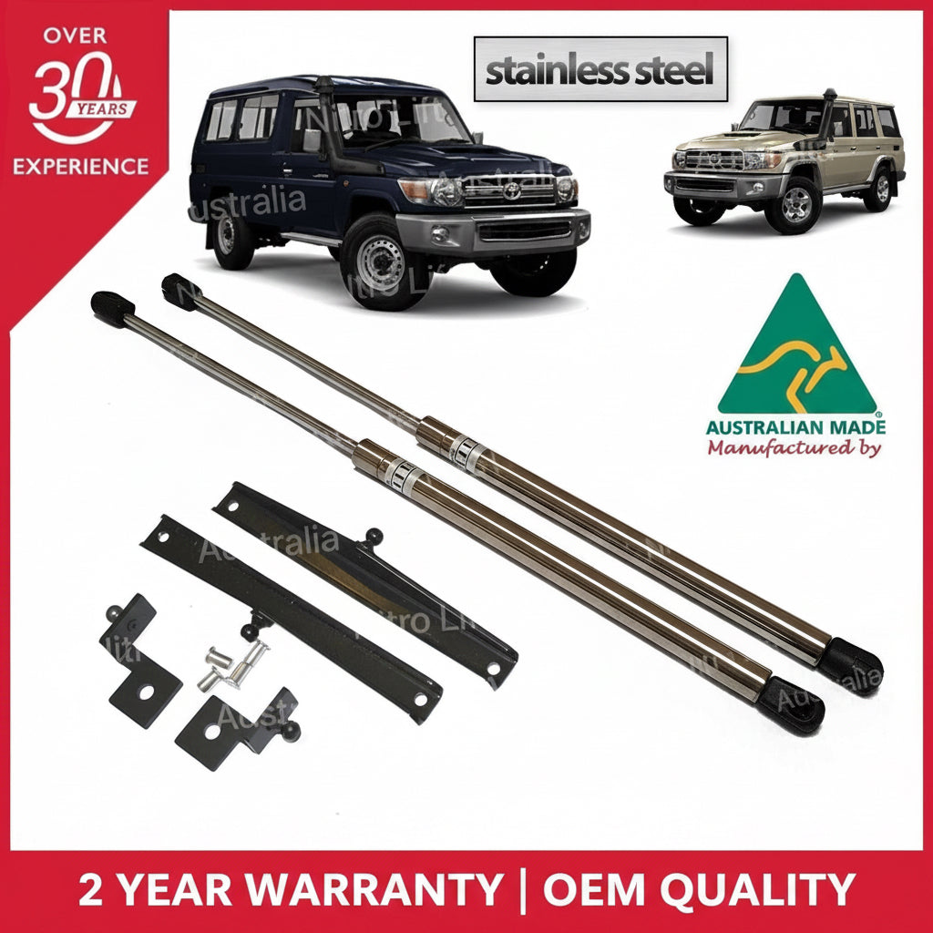 Toyota Landcruiser 70 Series Bonnet Hood Stainless Steel Gas Strut Conversion Kit